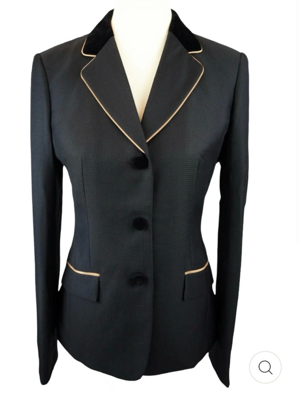 Custom Collars Addison Black/Gold Women's hunt coat with Gold Piping